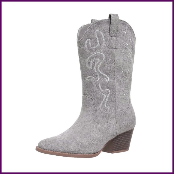 Women's Cowboy Boots Mid Calf Embroidery Low Heel Size 5-11 Western Style